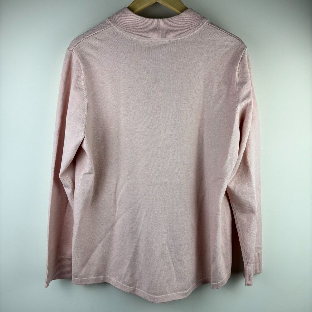 Chico's Light Pink Half-Zip Knit Sweater Mock Neck Beaded Accent Trim Size XL 2